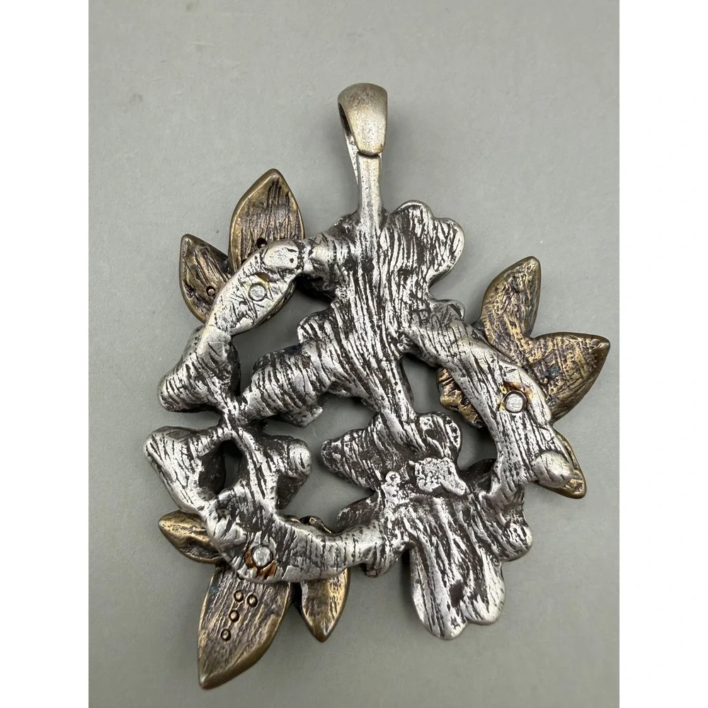 Flower Wreath Pendant Enamel Floral Blue Purple Green Silver Tone Textured Bail